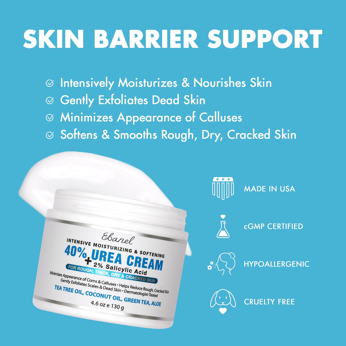 Ebanel Urea Cream 40% plus Salicylic Acid 2% for Dry Cracked Feet Skin, 2PK