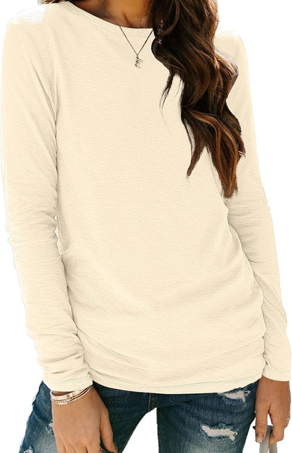 AUTOMET Women's Long Sleeve Crewneck Shirts Casual Basic Tops