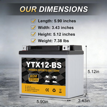 YTX14AH-BS 12V 12Ah Motorcycle Battery, 220CCA Rechargeable Maintenance Free Sealed AGM Battery, Powersport Replacement for ATV, UTV, Scooter