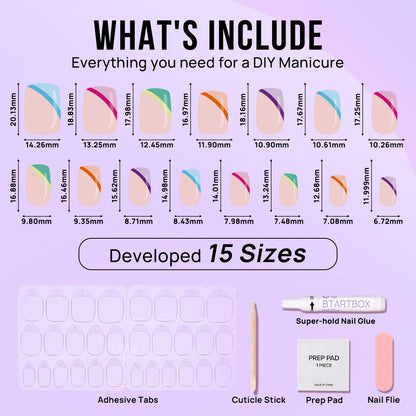 BTArtbox Press On Nails, Cream Puff, Short Almond, Ombre Off White, 32Ct