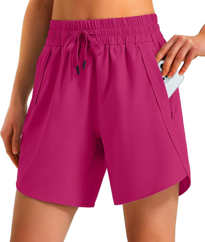 Ksmien Women's 5"/7" Athletic Running Shorts Quick Dry with Zipper Pockets