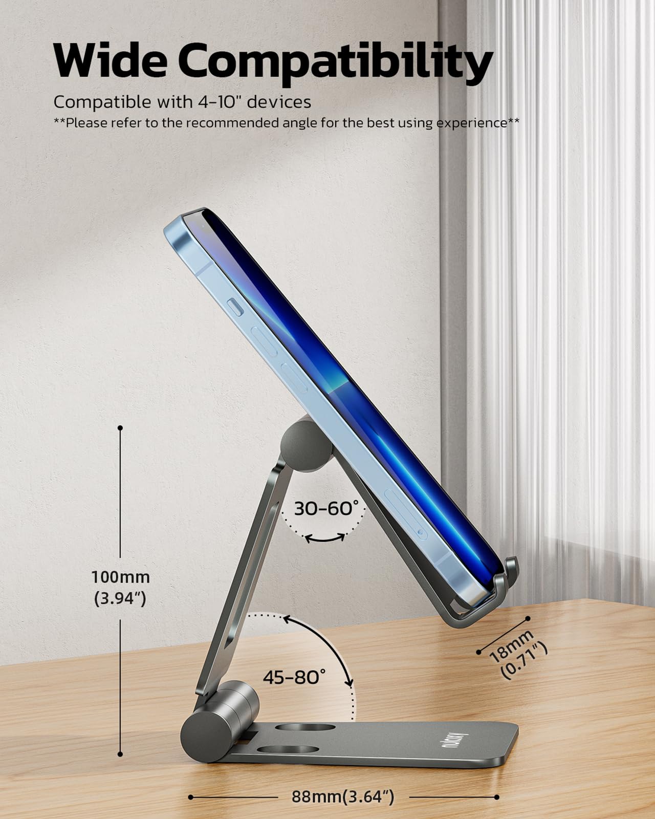 Nulaxy Full Aluminum Dual Folding Cell Phone Stand for Desk, Black