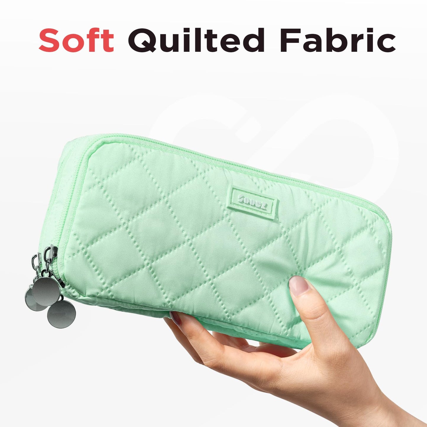 Sooez Large Pencil Case Pouch, Extra Big Pencil Bag with 8 Compartments, Pen Bag Wide Opening, Soft Quilted Pencil Pouch Organizer with Zipper, Portable Pencil Case for Teen Girls, Beige