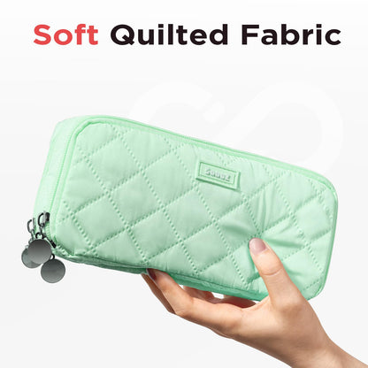 Sooez Large Pencil Case Pouch, Extra Big Pencil Bag with 8 Compartments, Pen Bag Wide Opening, Soft Quilted Pencil Pouch Organizer with Zipper, Portable Pencil Case for Teen Girls, Beige