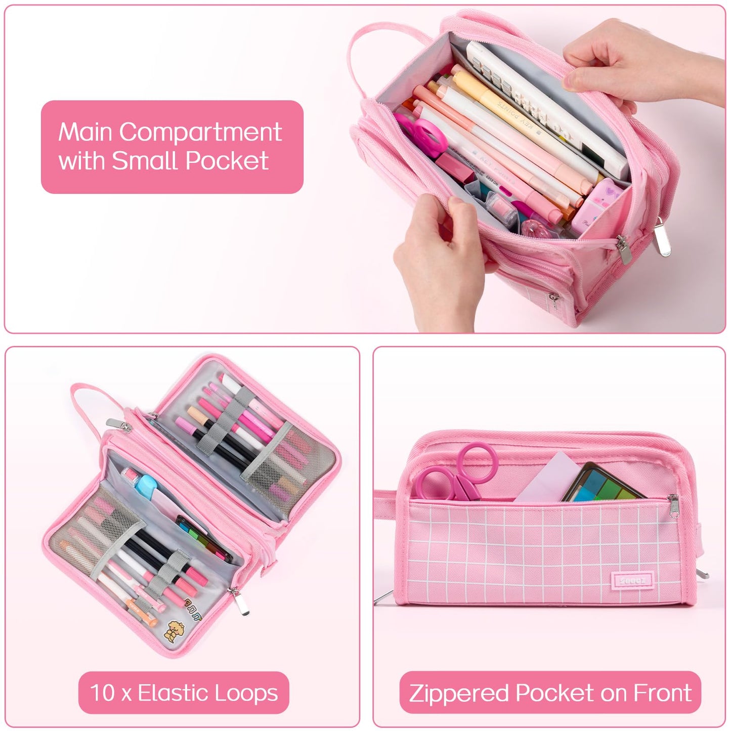 Sooez Large Pencil Case, Pencil Pouch, Pencil Bag, Pencil Box, Pink & Plaid