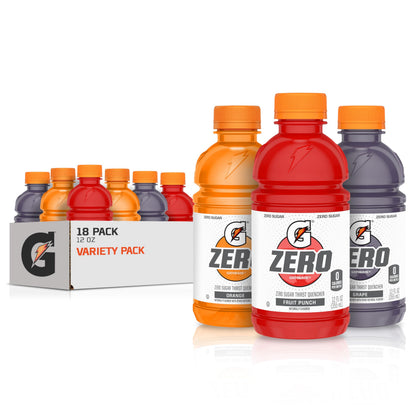 Gatorade G Zero Sports Drink, Glacier Cherry, Watermelon Splash, Apple Burst Variety Pack, 12 Fl Oz (Pack of 18)