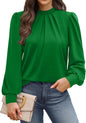 WIHOLL Long Sleeve Shirts for Women Mock Neck Tops Pleated Front Blouses Dressy Casual Spring Fall Clothes 2026 Fashion