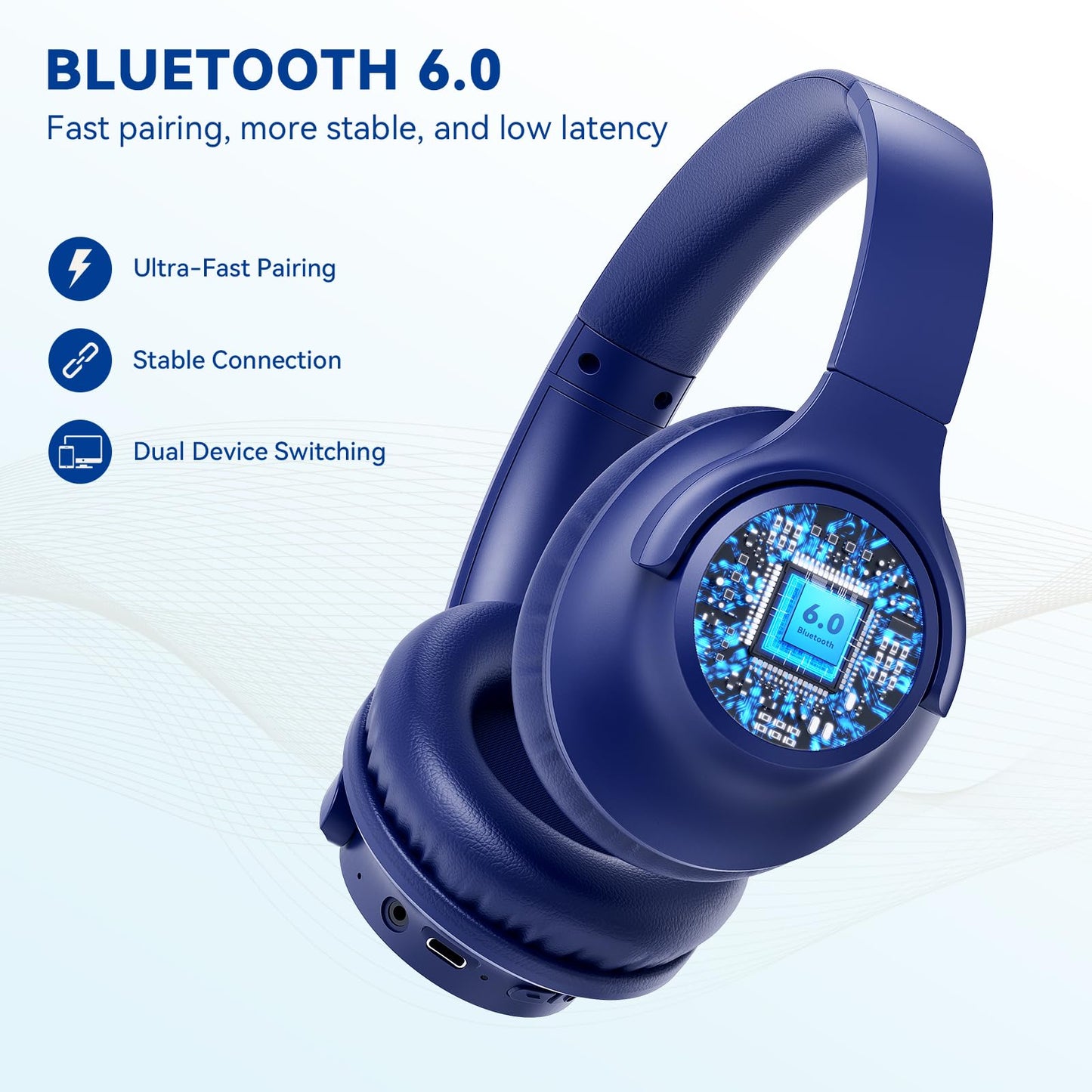 KVIDIO Bluetooth Headphones Wireless Over Ear Headsets 65H Playtime