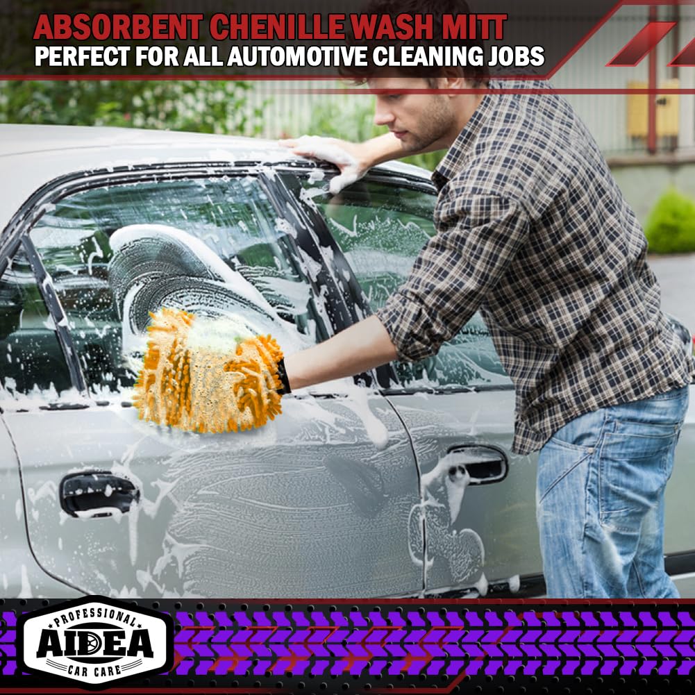 AIDEA Car Wash Mitt Microfiber, 4PK,Car Wash Brush, Green 8''X12''