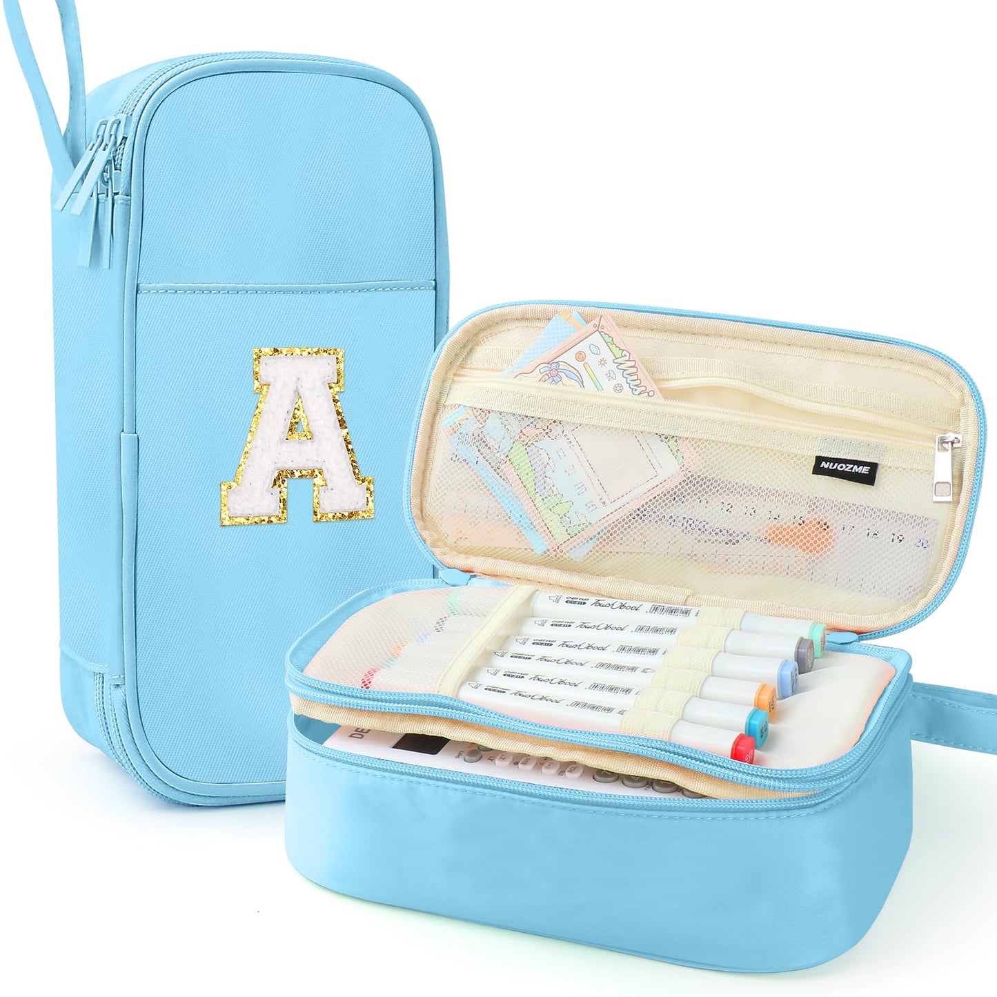 Cute Large Pencil Case Pouch,Personalized Initial Pencil Bag for Girls Boy