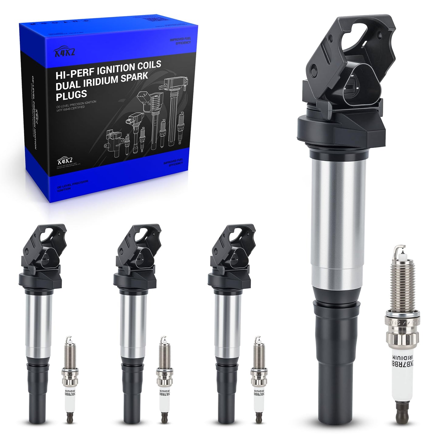 UF667 Ignition Coil & ILZFR6D11 Double Iridium Spark Plug for BMW 2.5-6.0L