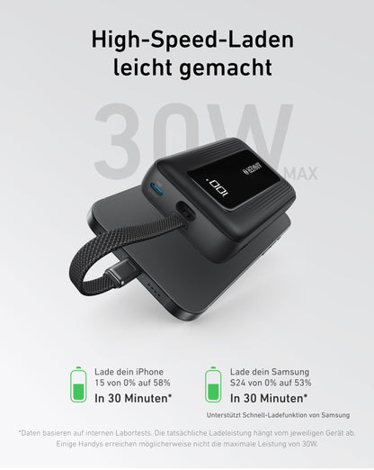 Anker Zolo Power Bank,20,000mAh 30W Portable Charger with Built-in USB-C