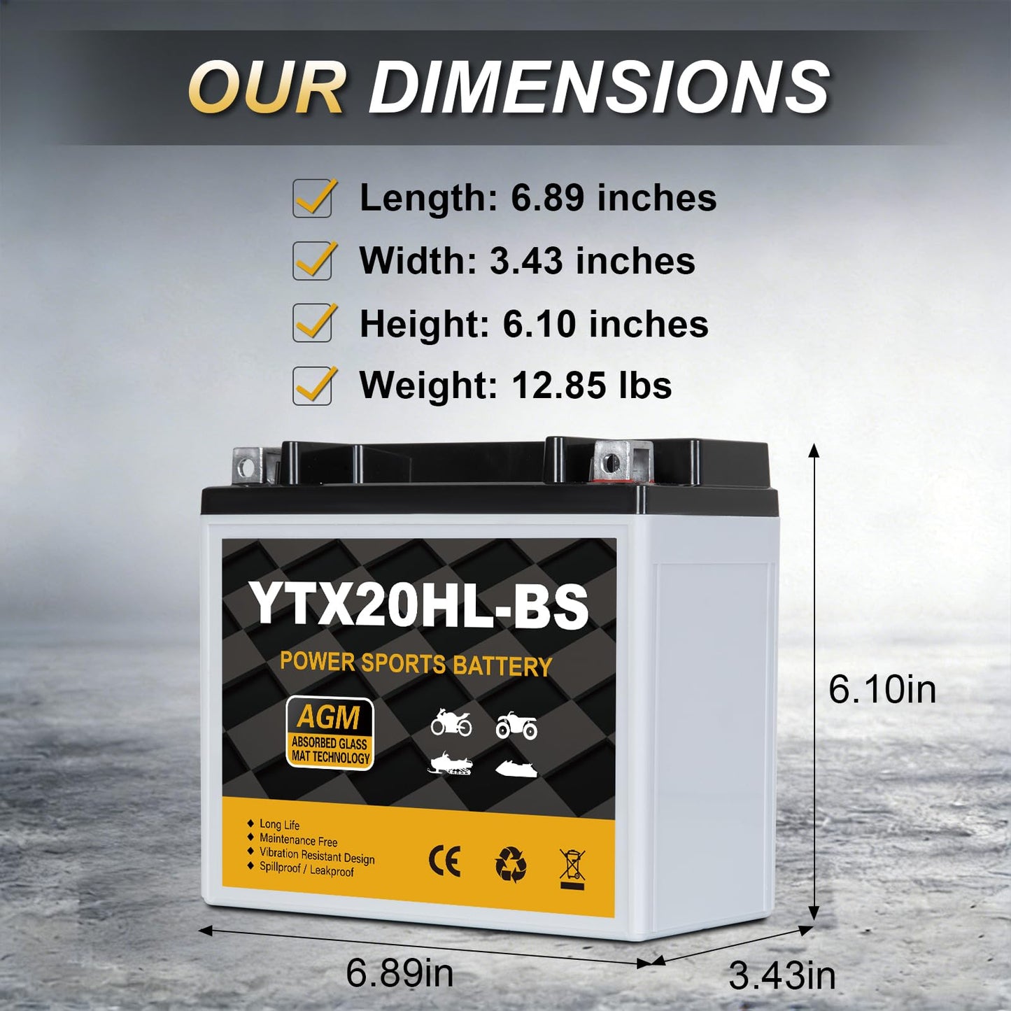 YTX14AH-BS 12V 12Ah Motorcycle Battery, 220CCA Rechargeable Maintenance Free Sealed AGM Battery, Powersport Replacement for ATV, UTV, Scooter
