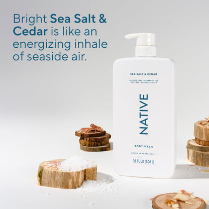 Native Clean Body Wash, Gentle & pH-balanced for Sensitive Skin, 24-Hr Freshness for Women & Men, Vegan & Cruelty-Free, Free of Sulfates, Parabens & Phthalates, Sandalwood & Shea Butter, 36 oz
