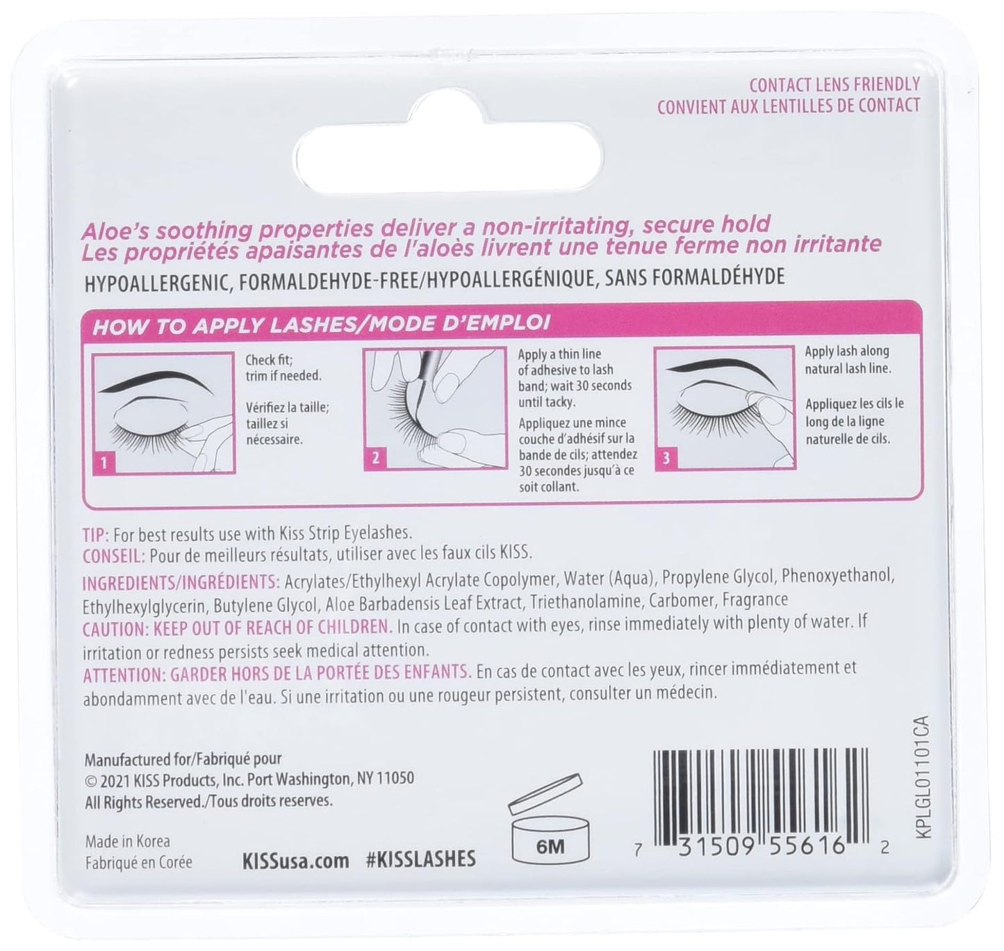 Kiss Lash Adhesive, Lash Glue, 24hr Strip Eyelash Adhesive, Clear, Includes Lash Adhesive, Long Lasting Wear, Can Be Used with Strip Lashes and Lash Clusters