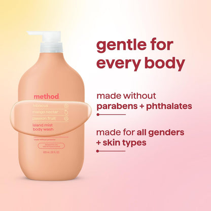 Method Body Wash, Island Mist-Leaves Skin Feeling Soft & Moisturized, Made Without Parabens, Notes of Hibiscus, Mango Nectar & Passion Fruit, 28 fl oz