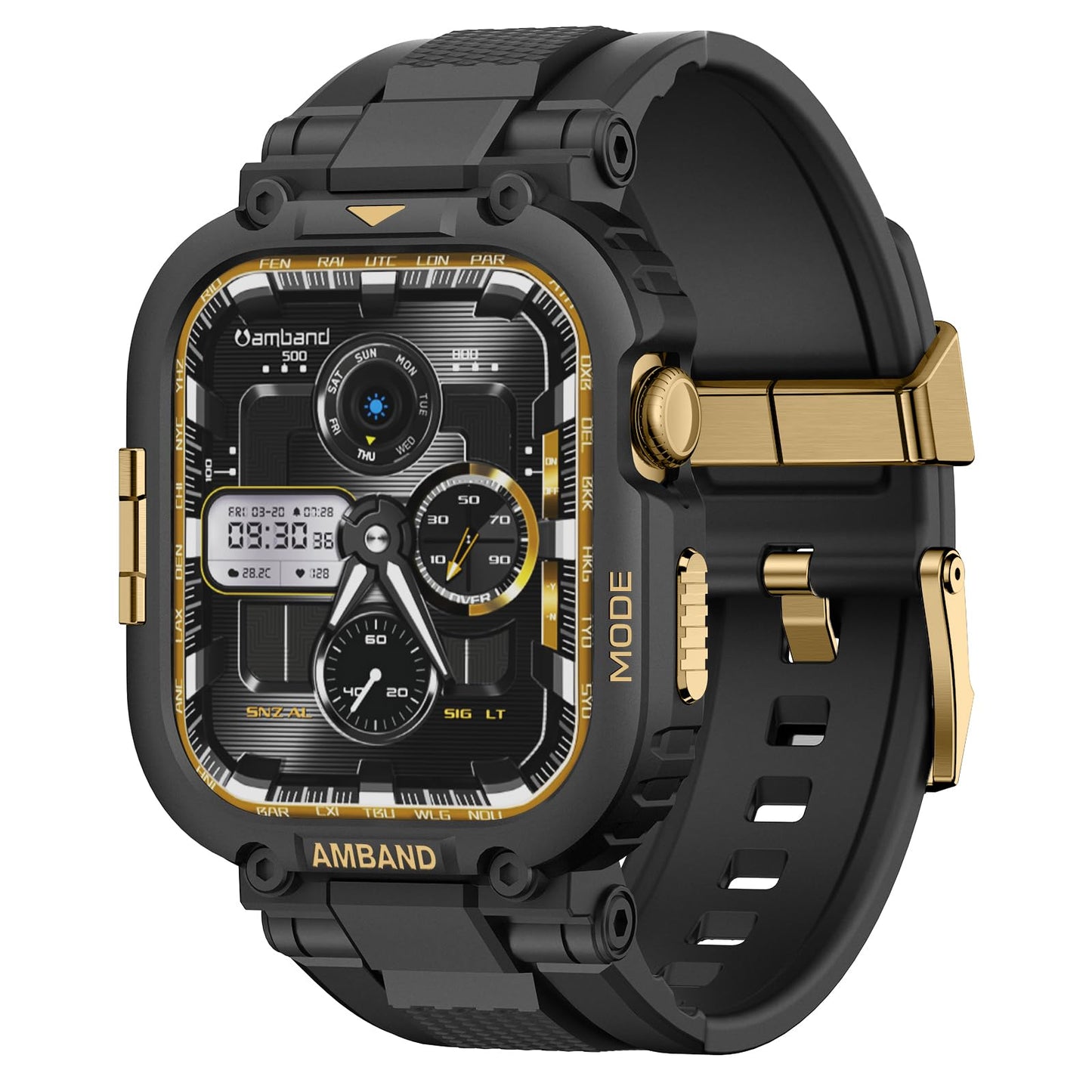 amBand Bands Compatible with Apple Watch 9/8/7/6/5/4 & SE 3/2/1 45mm/44mm Case for Men, M1 Sport Series Rugged Case Protective Cover for iWatch SE3/SE2/6/SE/5/4 44/45 mm Men Black