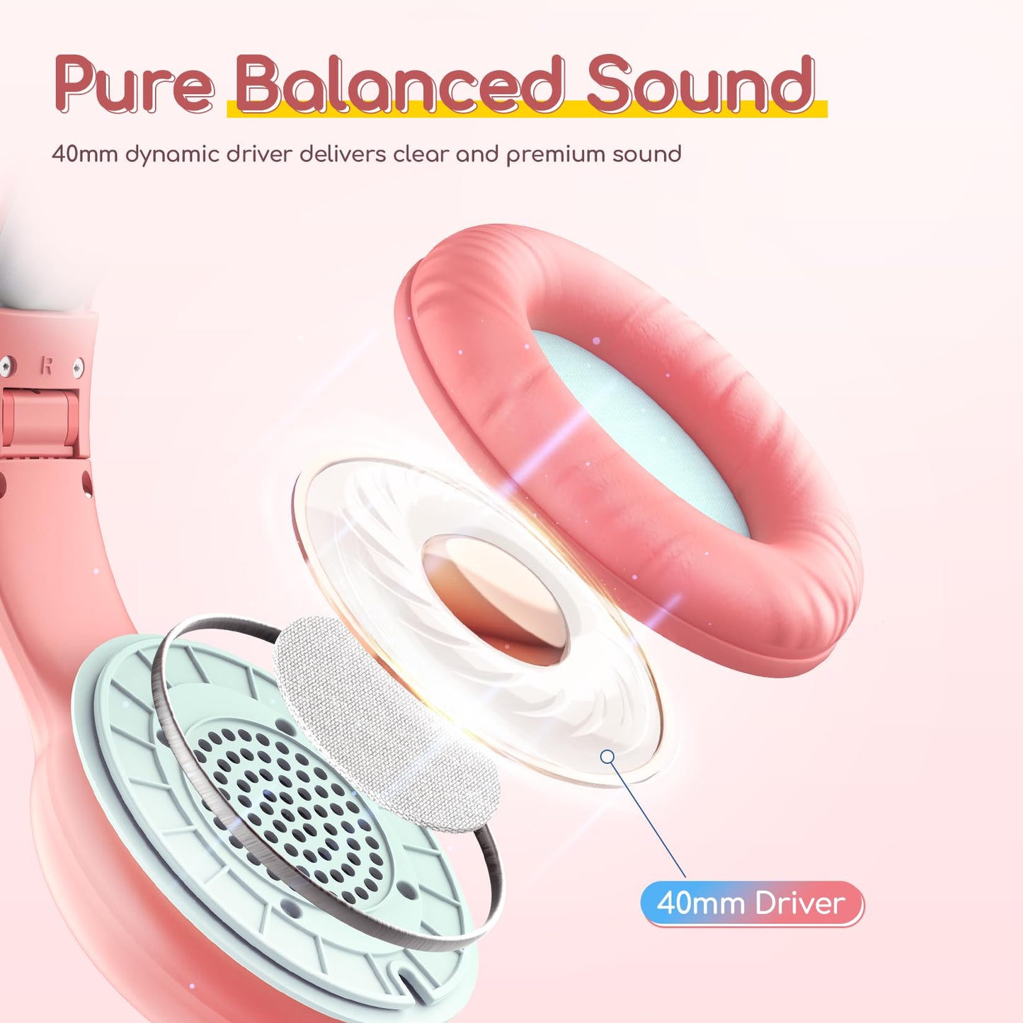 EarFun K1 Kids Headphones Wired with Mic, Volume Limit Headphones for Kids