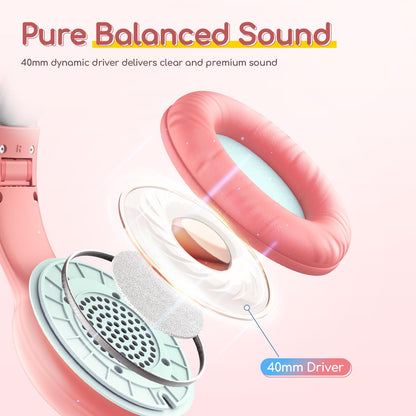 EarFun K1 Kids Headphones Wired with Mic, Volume Limit Headphones for Kids