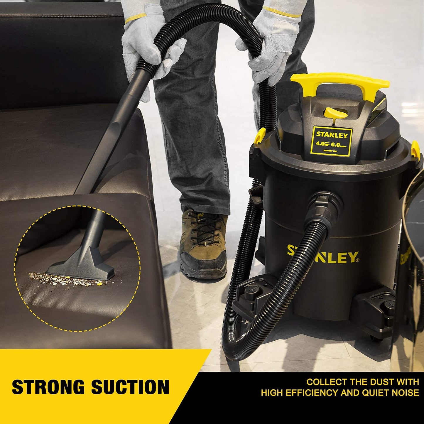 STANLEY Shop Vac SL18115P, 5 Gallon Peak 4 Horsepower Wet Dry Vacuums, Blower 3 in 1 Functions 15 Feet Cleaning Range for Garage, Carpet Clean, Shop Cleaning, Car Detailing with Attachments
