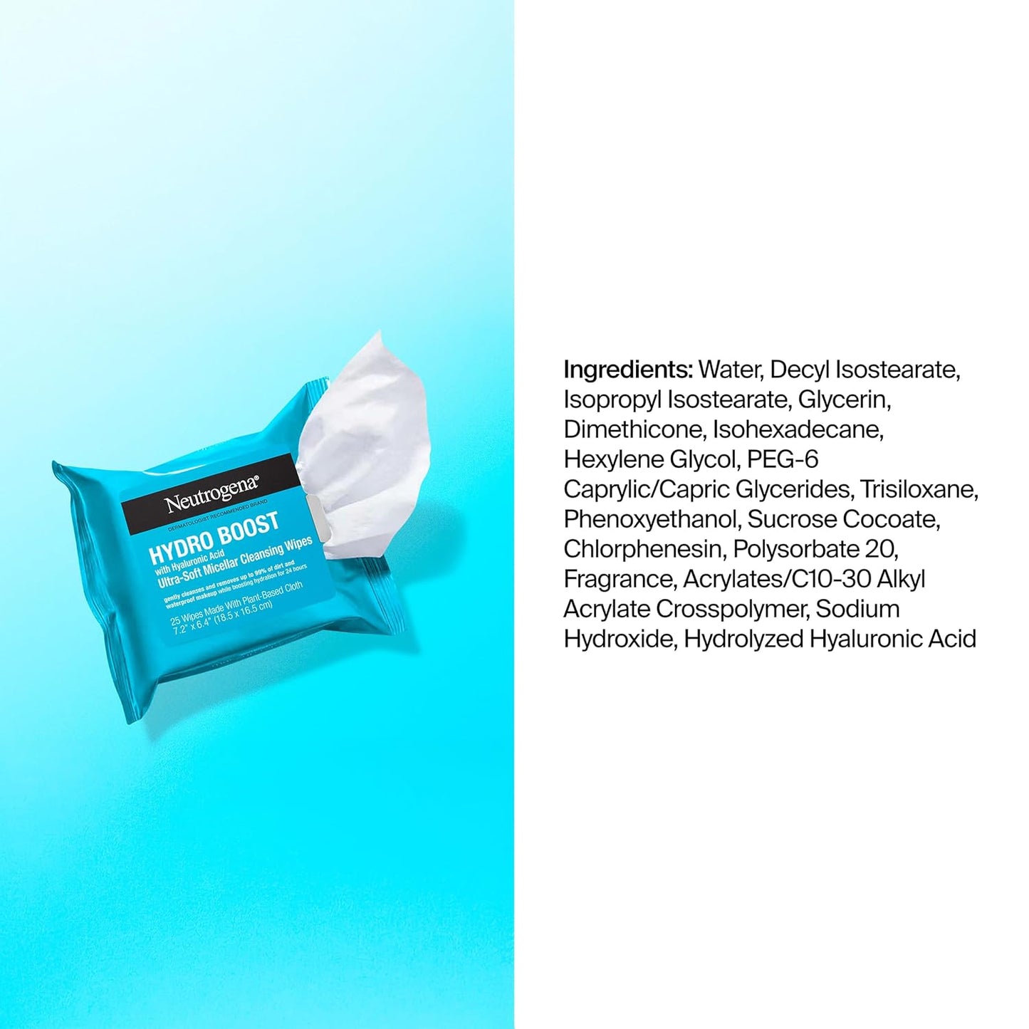 Neutrogena Hydro Boost Cleansing Wipes Makeup Remover, 25 Ct
