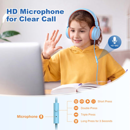 AILIHEN I35 Kids Headphones for School with Mic, 93dB Safe Volume, Orange