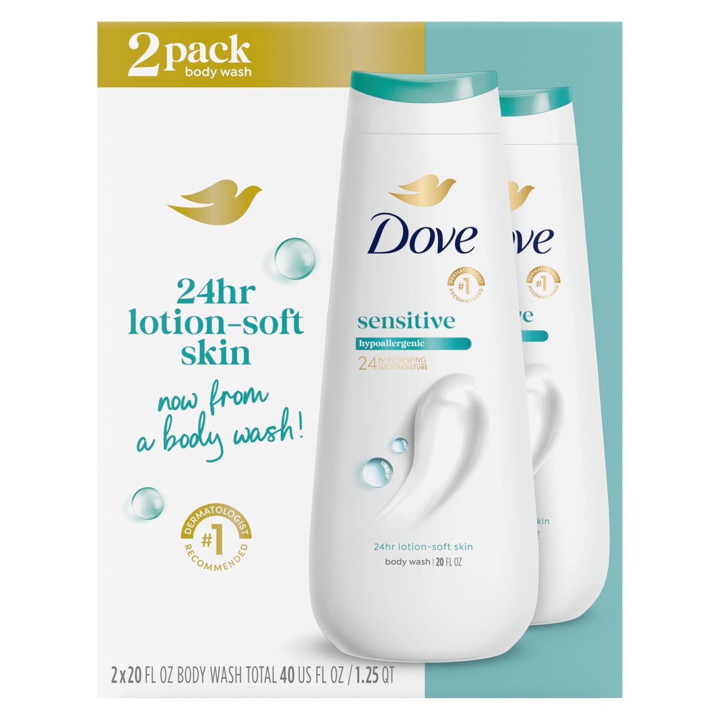 Dove Sensitive Skin Body Wash, 24hr Lotion-Soft Skin, 30.6 oz