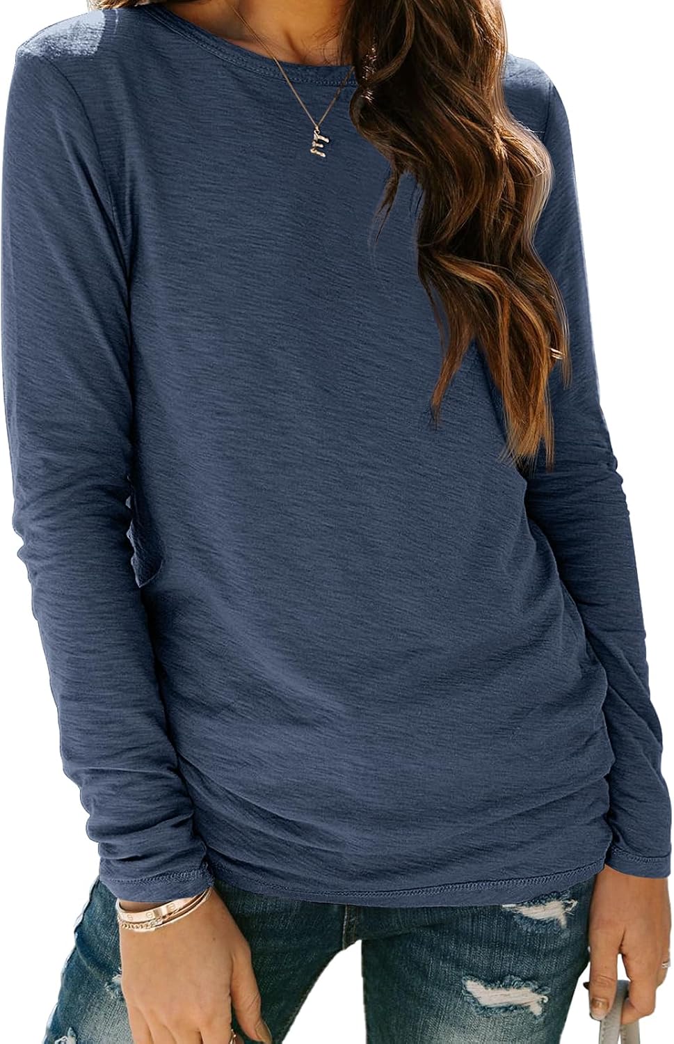 AUTOMET Women's Long Sleeve Crewneck Shirts Casual Basic Tops