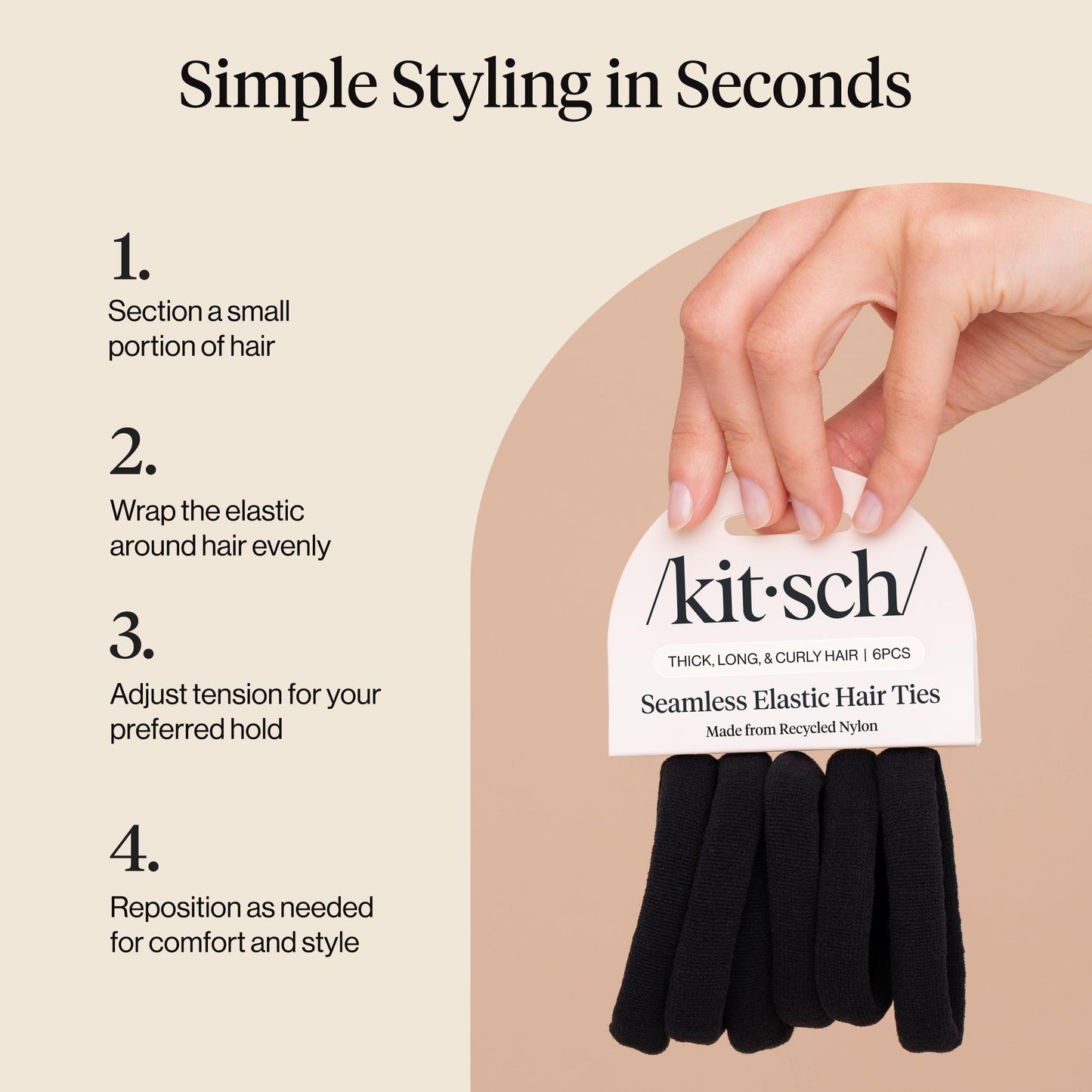 Kitsch Elastic Hair Ties No Damage | Stretchable Hair Bands - Neutral 12pcs