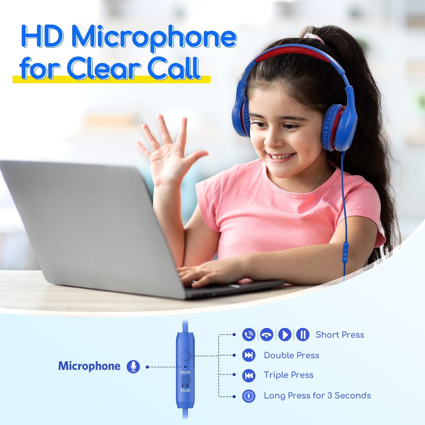 EarFun K1 Kids Headphones Wired with Mic, Volume Limit Headphones for Kids
