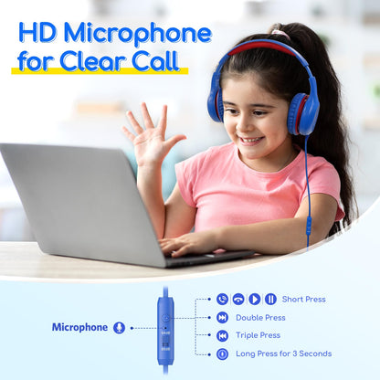 EarFun K1 Kids Headphones Wired with Mic, Volume Limit Headphones for Kids