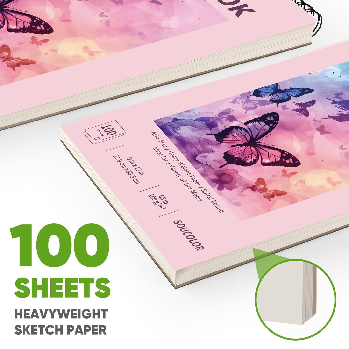 Soucolor Sketch Book 9" x 12", 100 Sheets Kids Art Sketchbook Drawing Pad