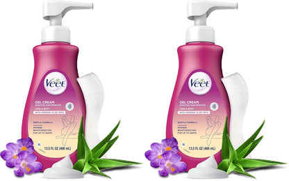 Veet Sensitive Skin Hair Removal Cream For Women, Painless Bikini Hair Removal Gel, Dermatologically Tested Depilatory Cream For Bikini Line, Legs, Arms, Underarms, 13.5 FL OZ Pump Bottle with Tool