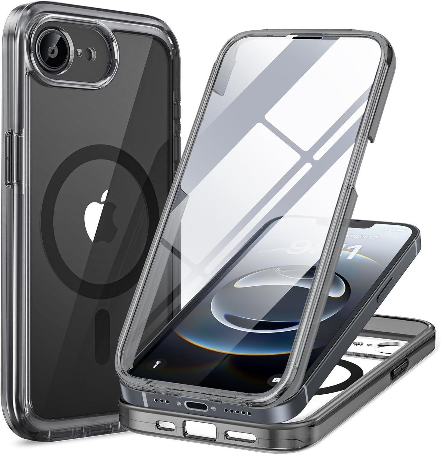 miracase for iPhone 17e Case & iPhone 16e Case, Full-Body Phone with Built-in Glass Screen Protector, [Magnetic with MagSafe] Military Drop Proof 17 E/ 16 E Cover Bumper 6.1 inch, Black