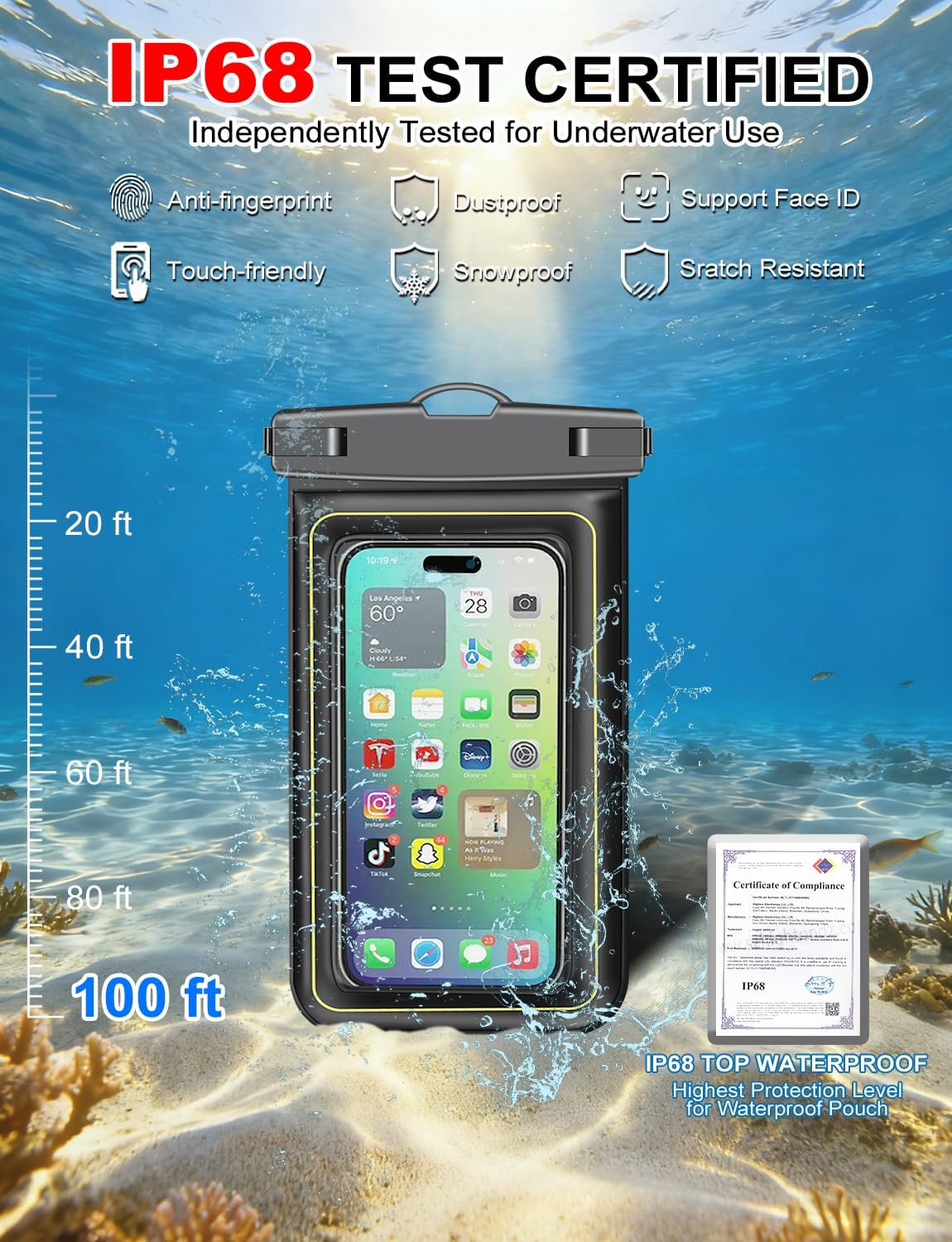 Waterproof Phone Pouch,2 Pack Black White Phone Waterproof Case,Cell Phone Dry Bag,Protection Level: IP68,Beach Cruise for Apple iPhone,Samsung,and More,Lanyard Included,(Fits Up to 8.3”),Black,White