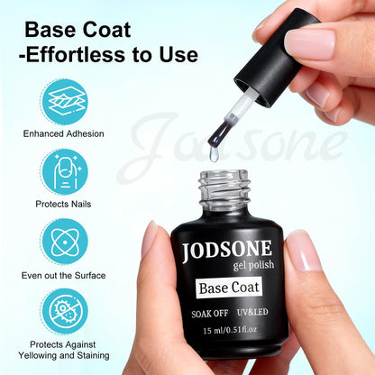 JODSONE U V LED Nail Lamp with Base Coat Top Coat Set, Nail Dryer for Gel Polish for Nails with Automatic Sensor & 4 Timers