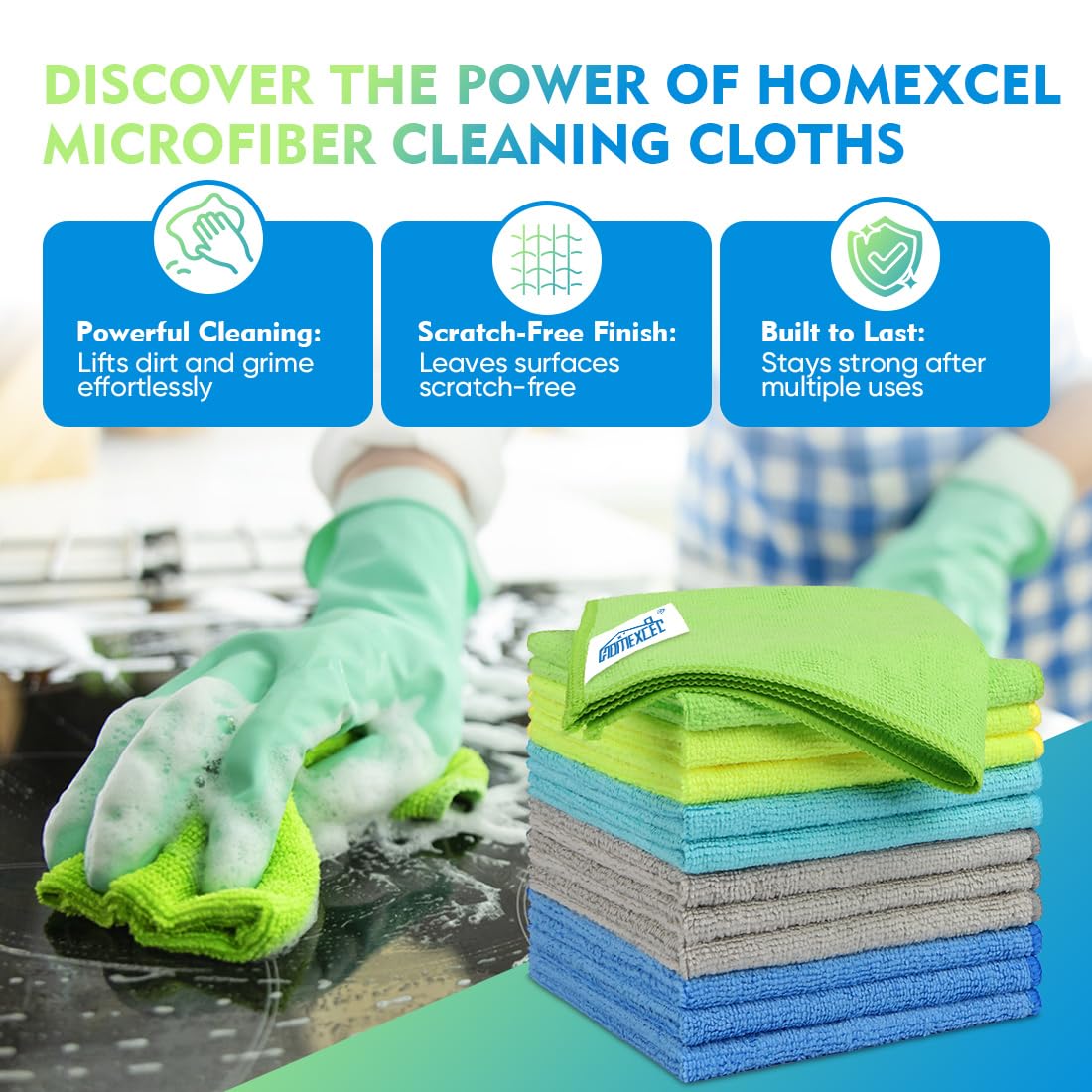 HOMEXCEL Microfiber Cleaning Cloth 12 Pack, 12.5 x 12.5 inch Microfiber Towels for Cars, Ultra Absorbent Washing Cloth, Lint Free Streak Free Cleaning Rags for Car, Kitchen, and Window (Grey)