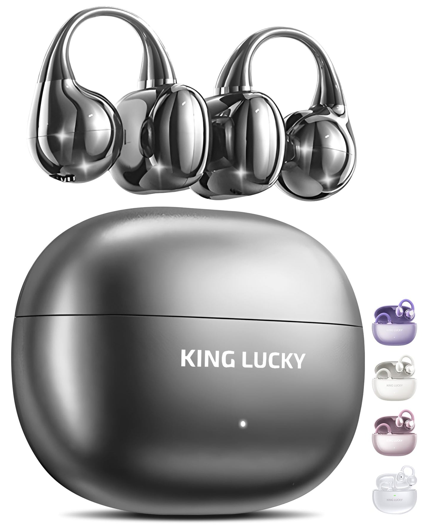 King Lucky Clip-On Earbuds Gen 3, Open-Ear Wireless Bluetooth 6.0 Headphones with Mic, Secure Fit for Small Ears & Glasses Wearers, 50H Playtime, ENC, IPX5 Waterproof Sport Ear Buds (Purple)