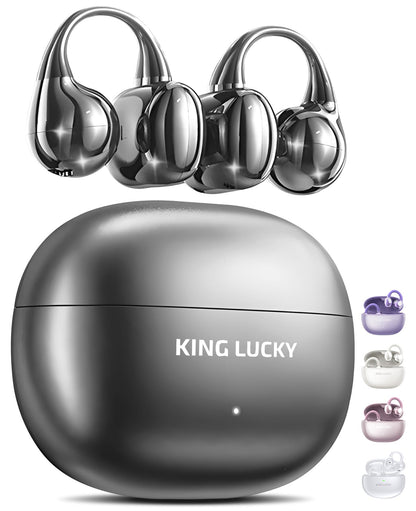 King Lucky Clip-On Earbuds Gen 3, Open-Ear Wireless Bluetooth 6.0 Headphones with Mic, Secure Fit for Small Ears & Glasses Wearers, 50H Playtime, ENC, IPX5 Waterproof Sport Ear Buds (Purple)