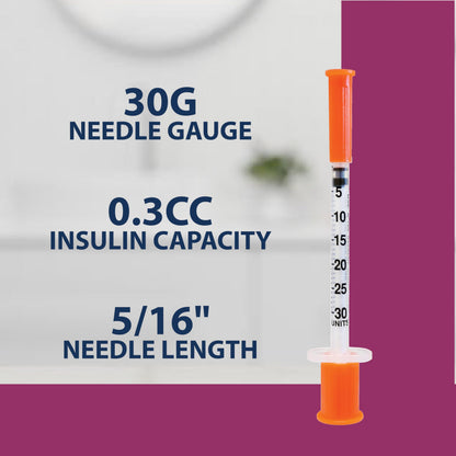 TRUEplus Single-Use Insulin Syringes, 31G, 0.3cc, 5/16 Inch, 100 Count