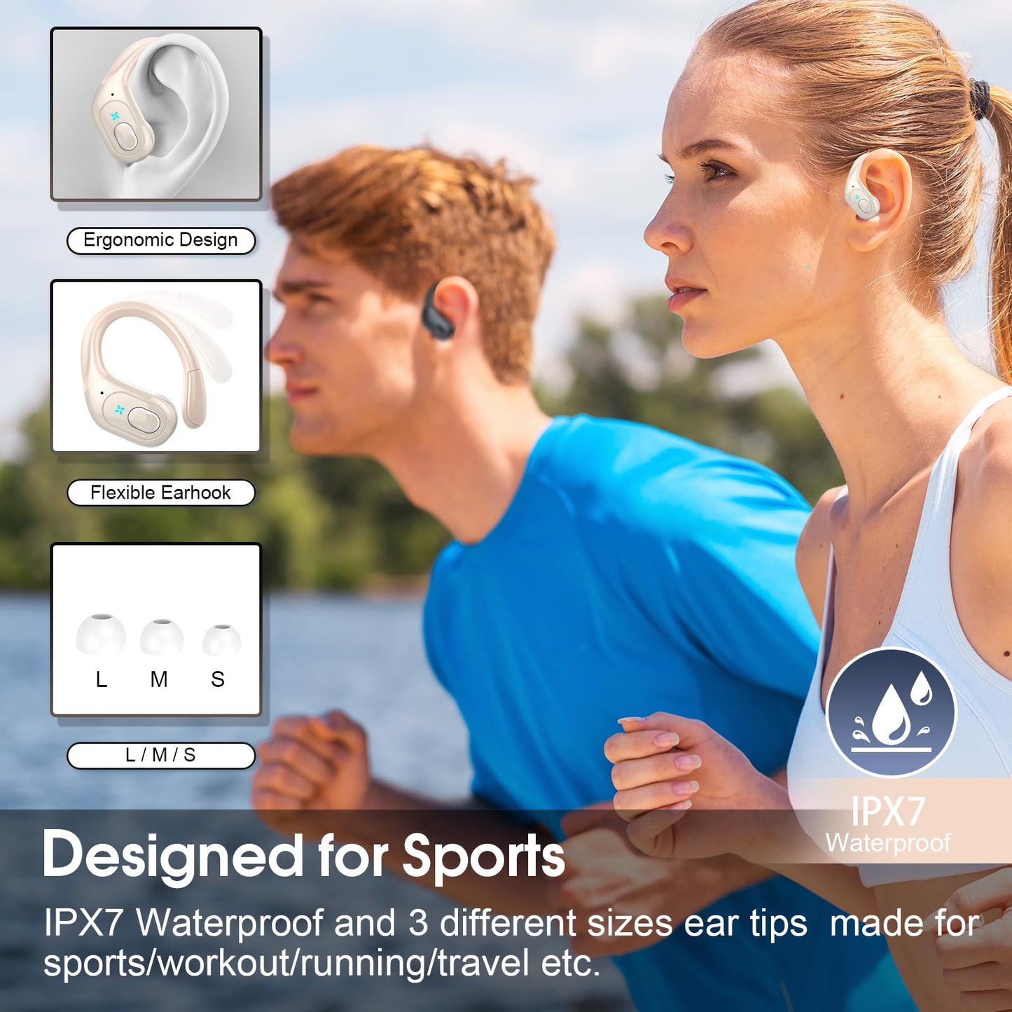 Wireless Earbuds 75H Bluetooth 5.4 Sport Headphones with Earhooks, Black