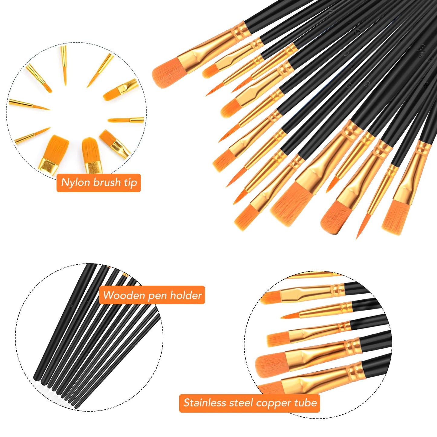 AROIC 10 Pcs Paint Brushes, Acrylic Oil Watercolor Painting Brush Set