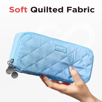 Sooez Large Pencil Case Pouch, Extra Big Pencil Bag with 8 Compartments, Pen Bag Wide Opening, Soft Quilted Pencil Pouch Organizer with Zipper, Portable Pencil Case for Teen Girls, Beige