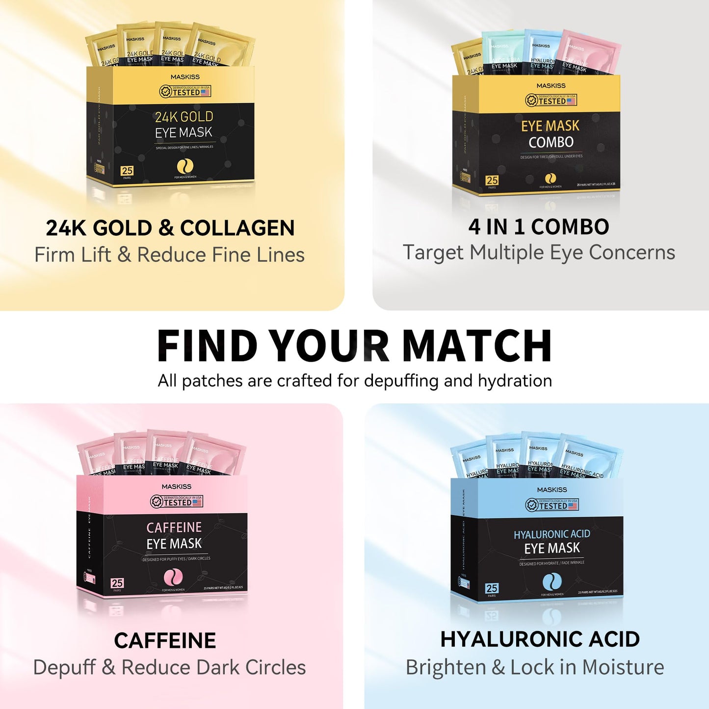 Maskiss 24k Gold Under Eye Patches (50 Pairs), eye mask, Collagen Skin Care Products, Eye Patches for Puffy Eyes, eye masks for dark circles and puffiness