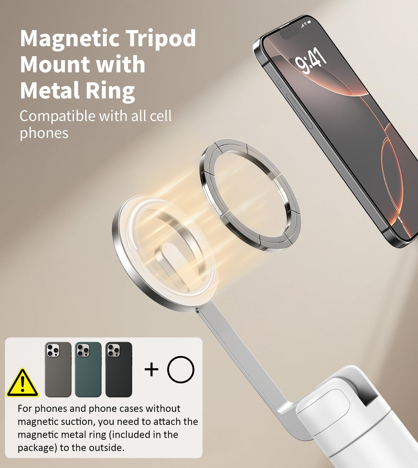 TONEOF 68" Magnetic Aluminum Phone Tripod Selfie Stick for iPhone & Android