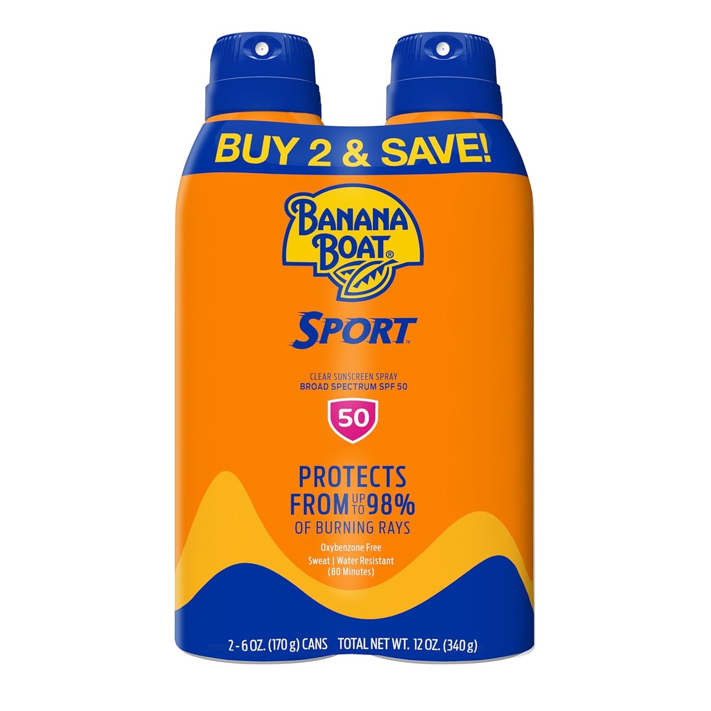 Banana Boat Sport SPF 50 Sunscreen Spray, 6 oz (2 Pack)