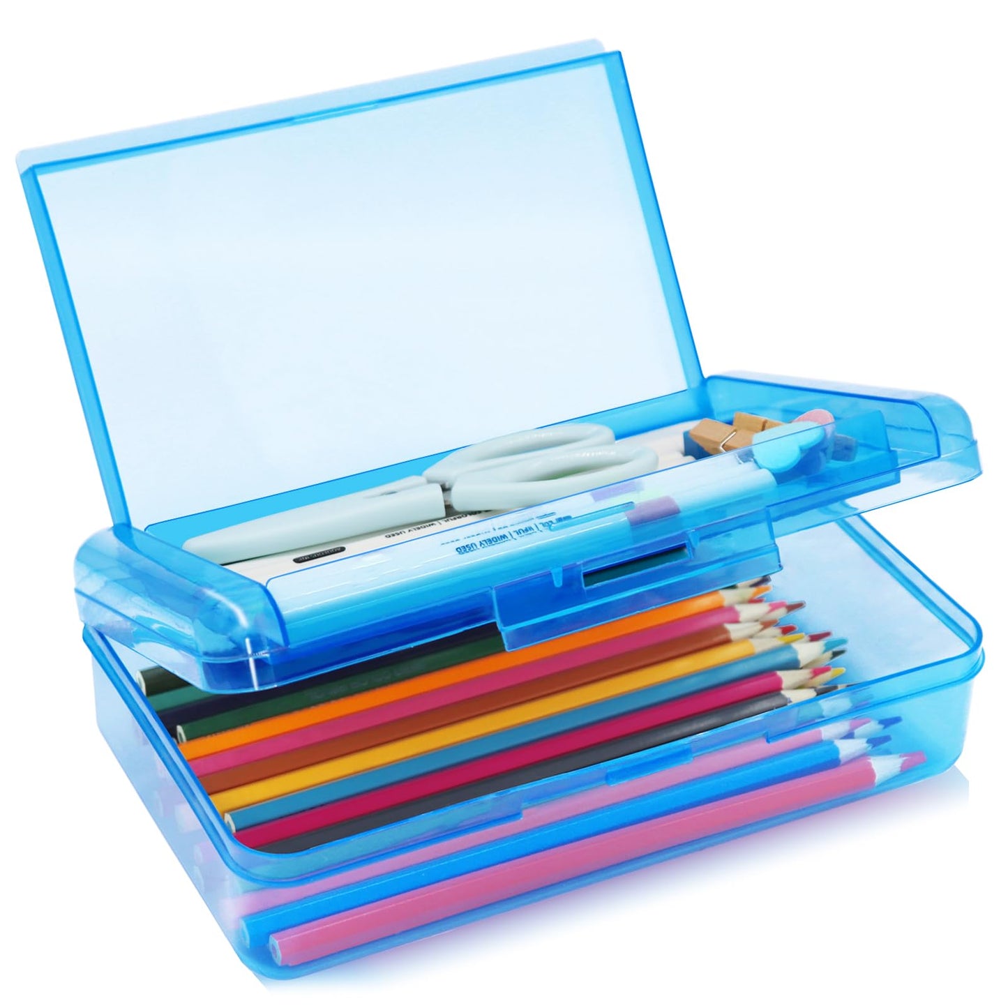 Double Layer Plastic Clear Hard Colored Pencil Box Case Pen Crayon Box
