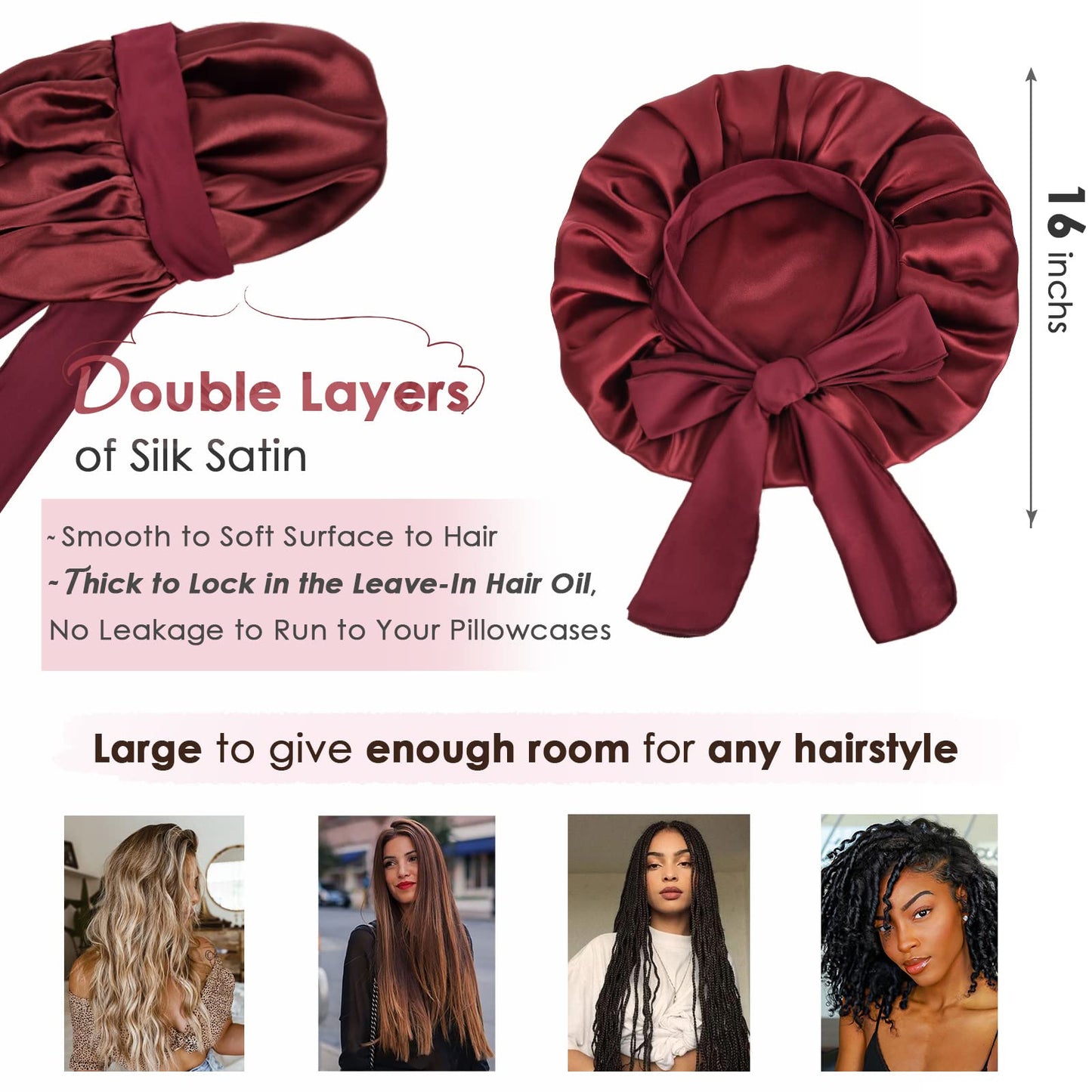 YANIBEST Adjustable Silk Bonnet for Sleeping Women Double Layer Satin Bonnet Reduce Friction Prevent Frizz Curly Hair