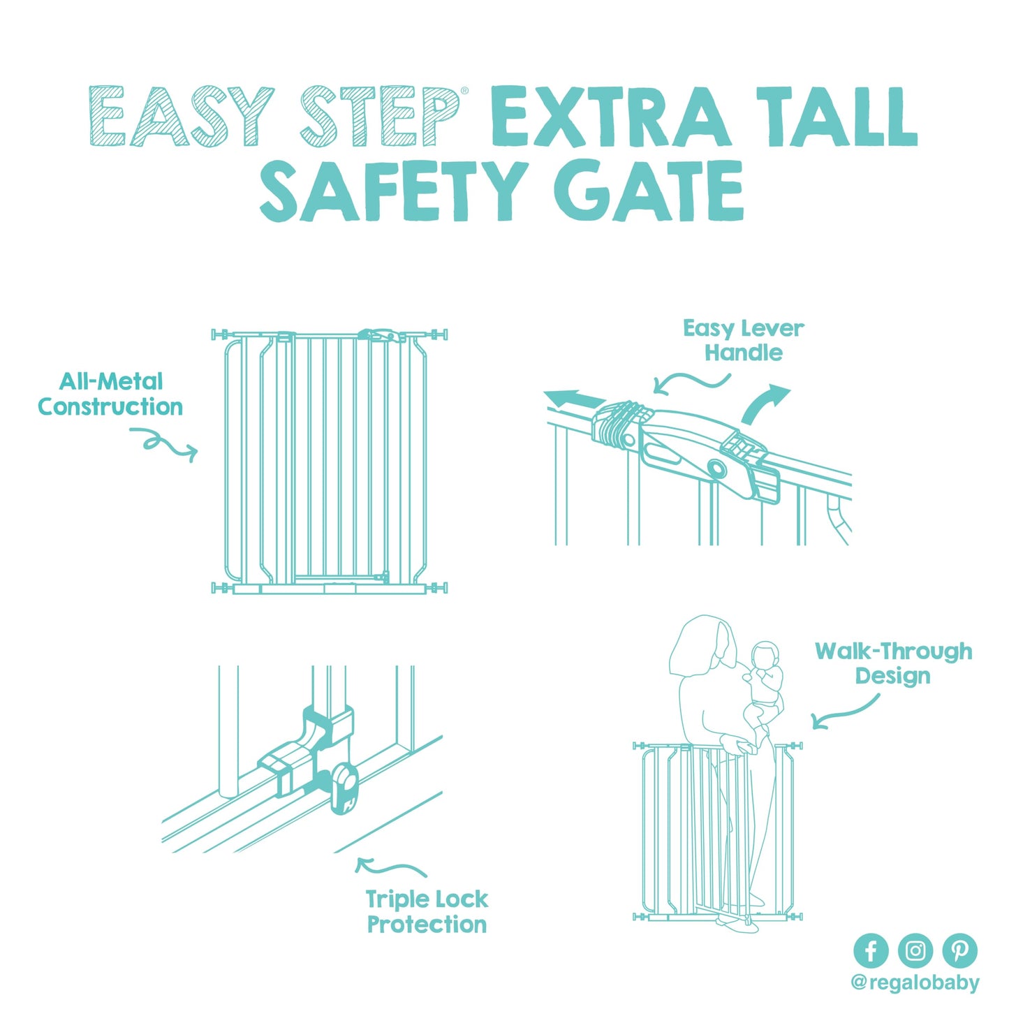 Regalo Safety 29"-38.5" Easy Step Baby Gate, Bottom of Stairs & Doorways