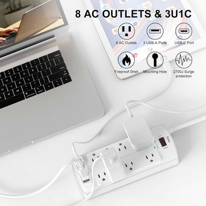 Yintar 6Ft Surge Protector Power Strip with 8 Outlets and 4 USB Ports